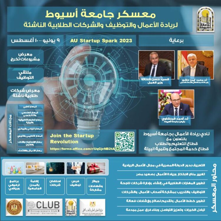 وزارة العمل معسكر تدريبي لريادة الأعمال والتوظيف بجامعة أسيوط 1 وزارة العمل معسكر تدريبي لريادة الأعمال والتوظيف بجامعة أسيوط