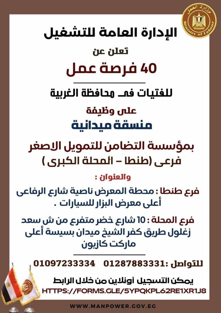 وزارة العمل تعلن عن  40 فرصة عمل لفتيات الغربية